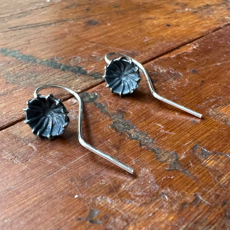 Poppy Seed Drop Earrings - Oxidised Silver