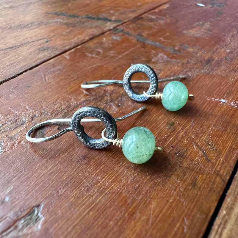 Oxidised Silver & Emerald Drop Earrings