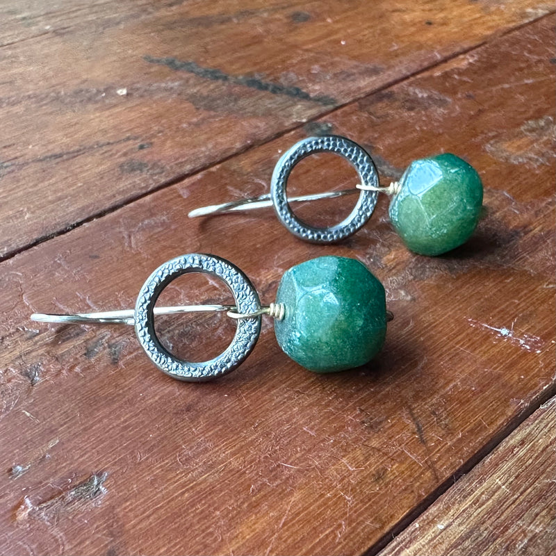 Landscape Drop Earrings - Silver & African Emerald