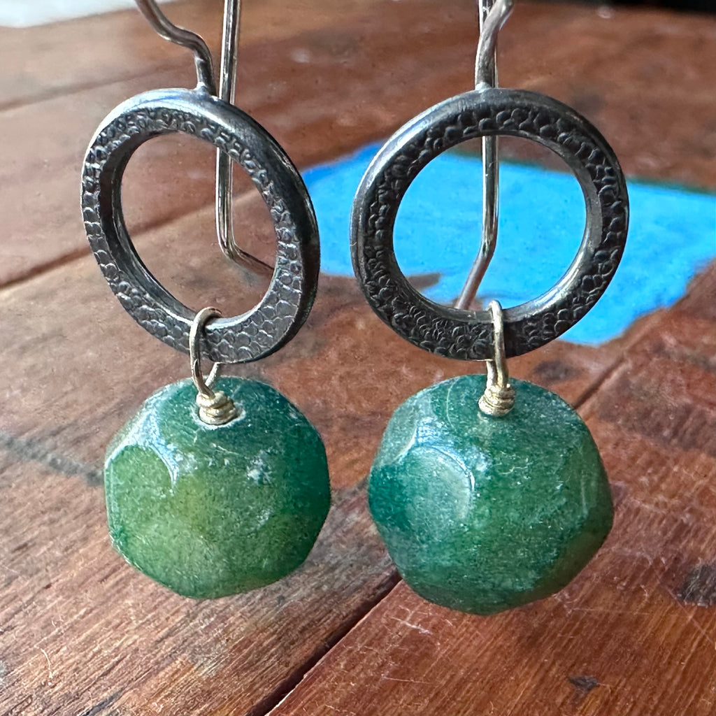 Landscape Drop Earrings - Silver & African Emerald