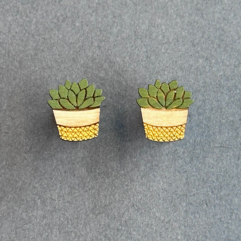 HPC Houseplant Pot Plant Stud Earrings ‘Yellow’