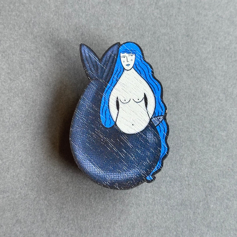 Wooden Pin Brooch - Nautical Mermaid