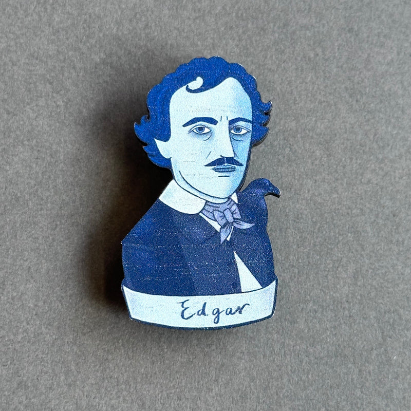 Wooden Pin Brooch - Book Lovers - Edgar Allan Poe