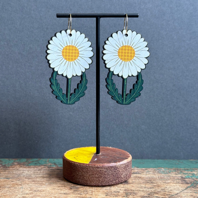 Wooden Statement Earrings - Flower Daisy