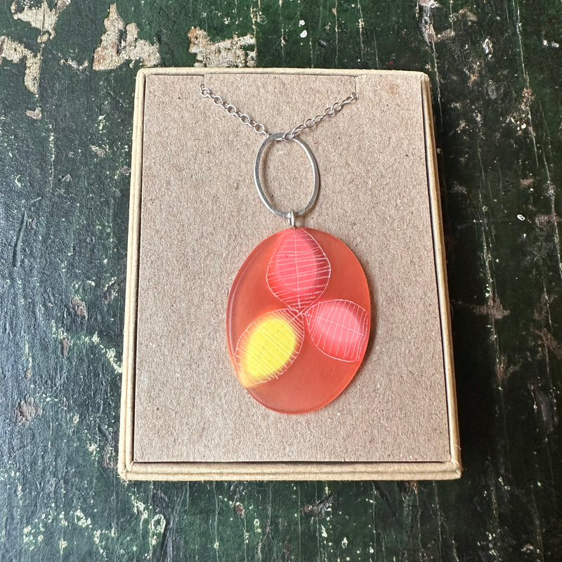 Carla Edwards- Oval Pendant with Link - Pink/Yellow