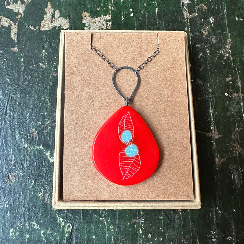 Carla Edwards - Petal Long Drop Pendant - Red/Turquoise
