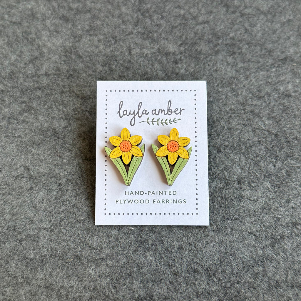 In Bloom Stud Earrings ‘Daffodil & Leaf’