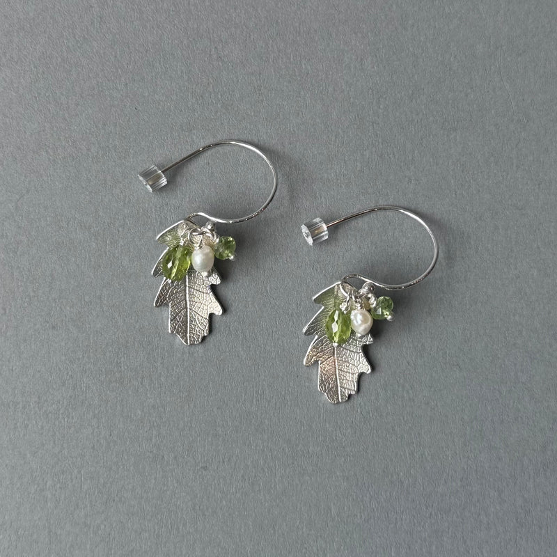 Oak Leaf and Green Peridot Earrings