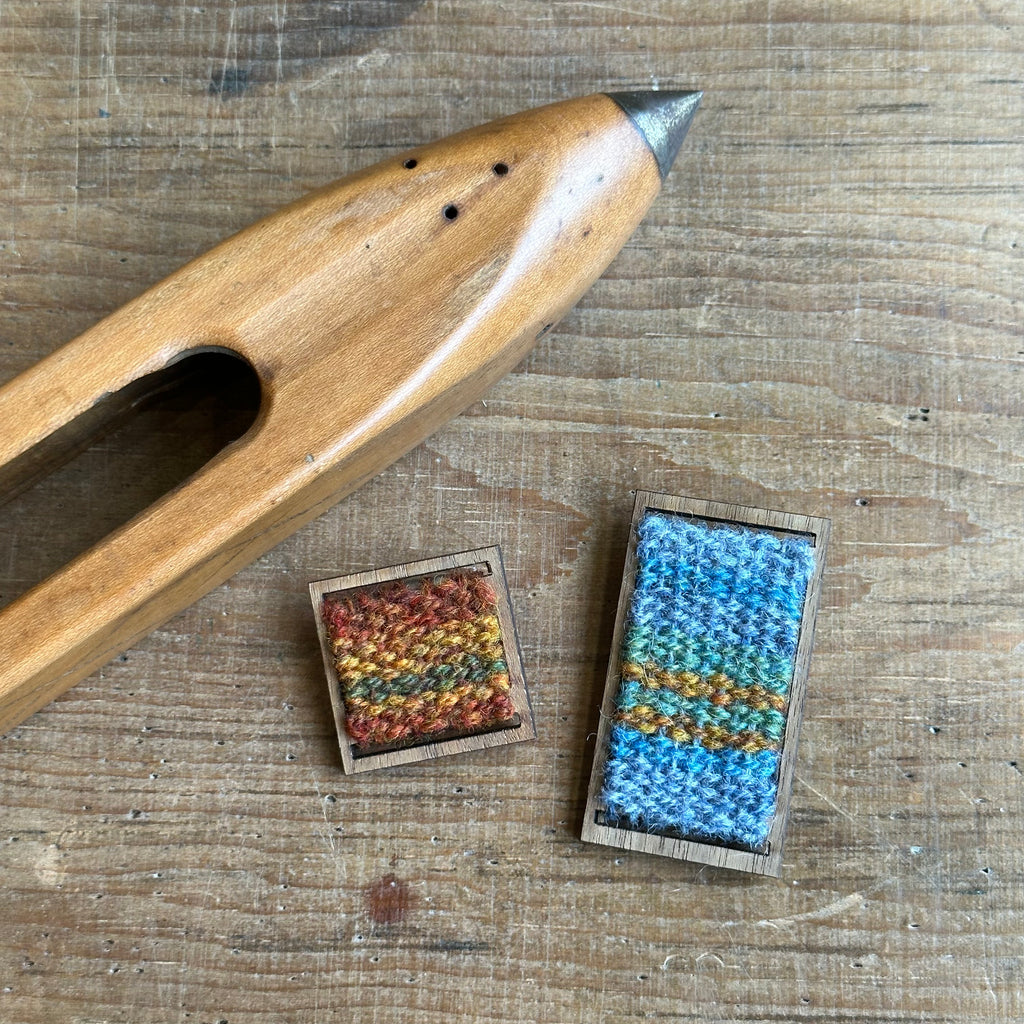 Shetland Wool Rectangular Brooch Weaving Kit [Yellow/Blue/Sage]