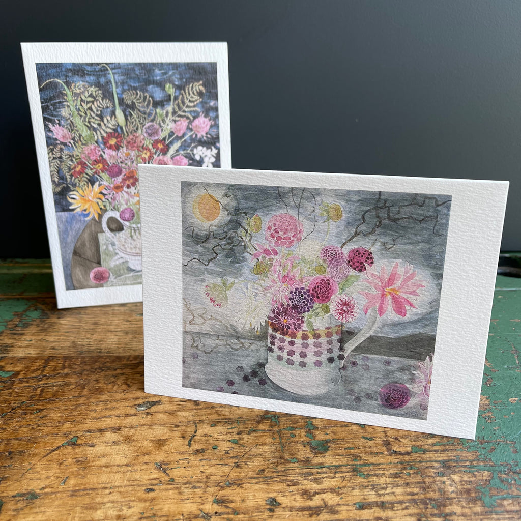 Notecards Angie Lewin ‘Dahlias, Dark Sky & Late Summer Flowers and Ferns’