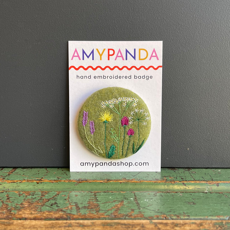 Hand Embroidered ‘Moss Wildflower’ Badge