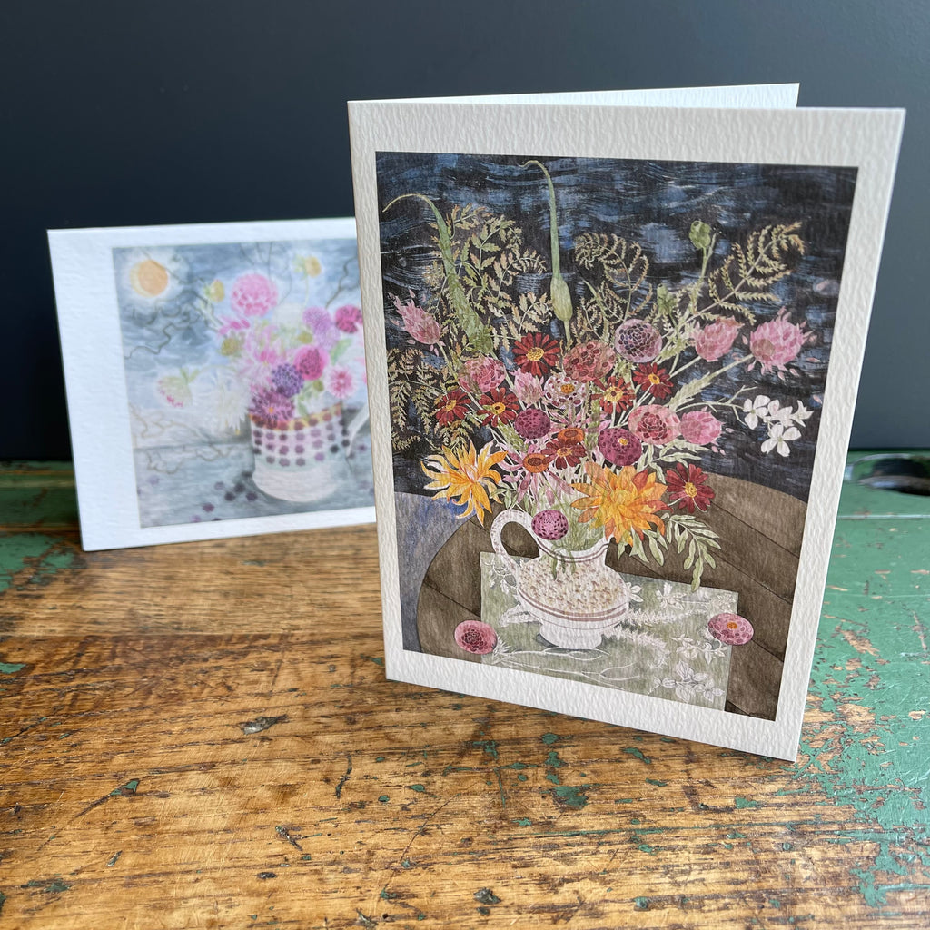 Notecards Angie Lewin ‘Dahlias, Dark Sky & Late Summer Flowers and Ferns’