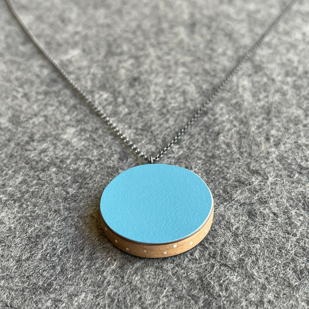 Circle & Silver Inlay Pendant on a 30inch Chain Teal
