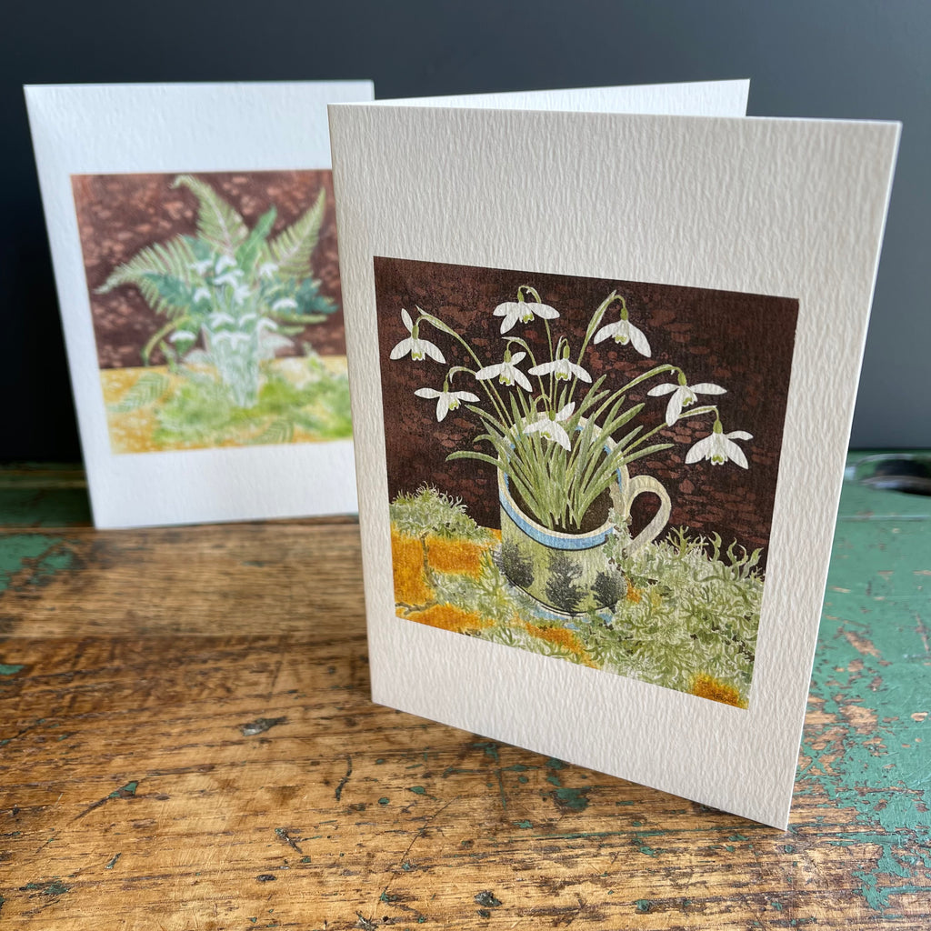 Notecards Angie Lewin ‘Snowdrops and Ferns & Snowdrops and Lichen’