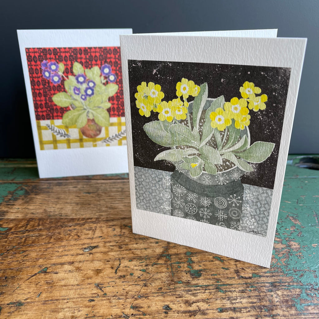 Notecards Angie Lewin ‘Auricula with Japanese Paper & Totem with Auricula’