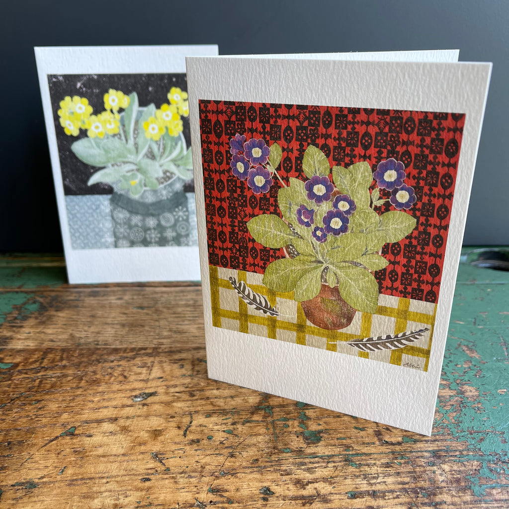 Notecards Angie Lewin ‘Auricula with Japanese Paper & Totem with Auricula’