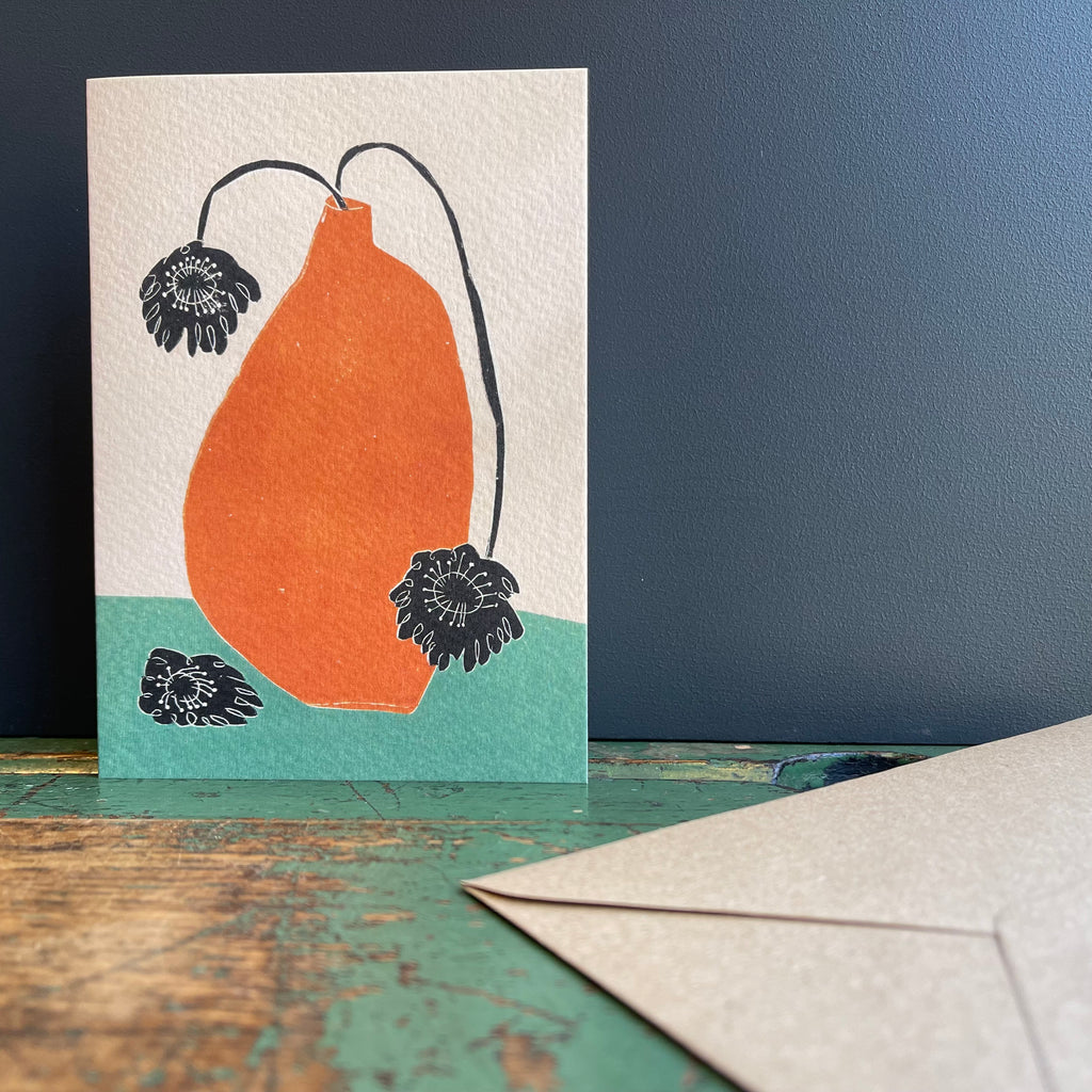 Art Card ‘Still Life, Orange Vase & Wonky Flowers’