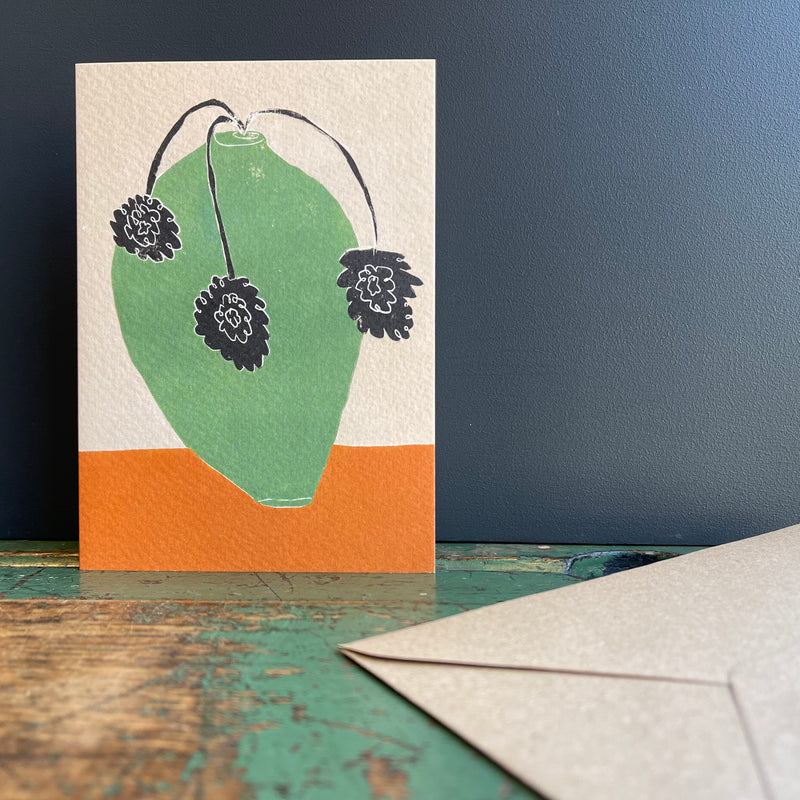 Art Card ‘Still Life, Green Vase & Wonky Flowers’