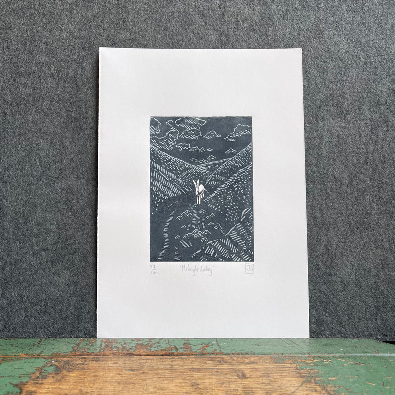 A4 'Midnight Donkey' Linocut Print