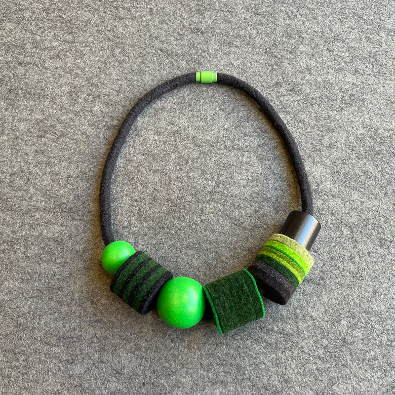 Industrial Felt, Wood & Rope Necklace 'Greens'