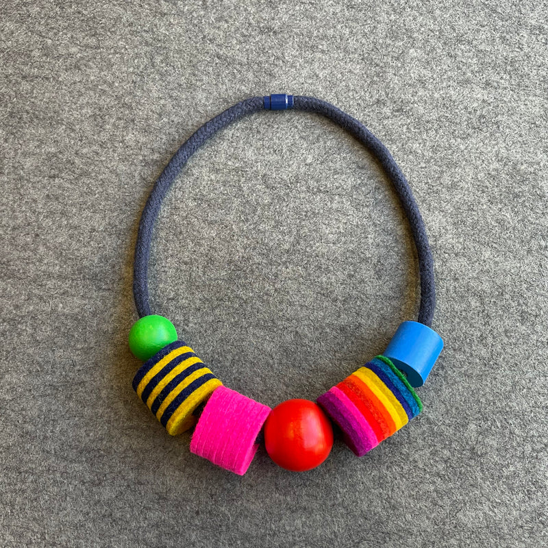 Industrial Felt, Wood & Rope Necklace 'Multi Bright'